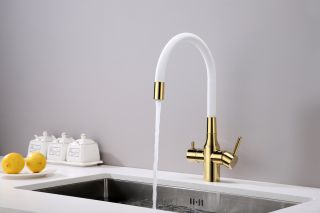 Смеситель для кухни Paulmark Salix Sa213419-Gw белый/золото